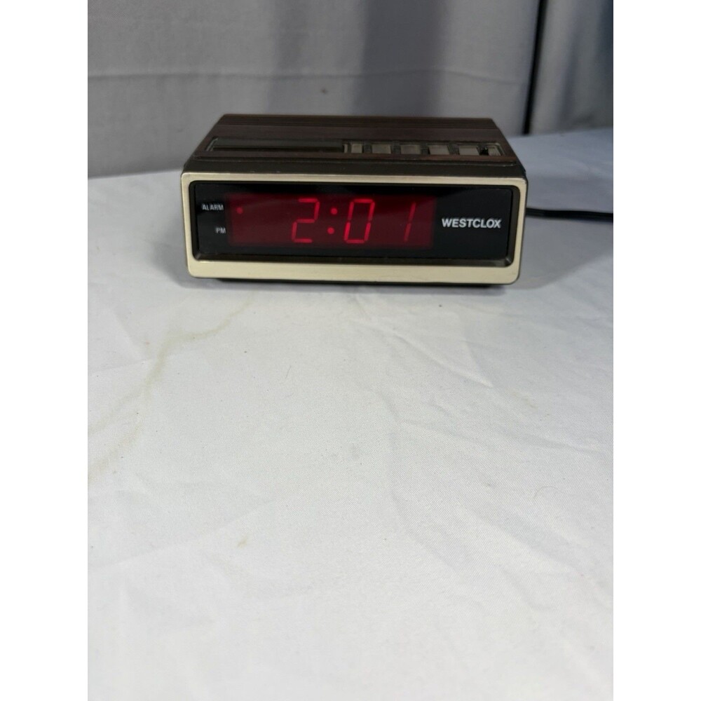 Vintage Westclox Woodgrain Red Digital Alarm Clock Model22648 Tested Working EUC